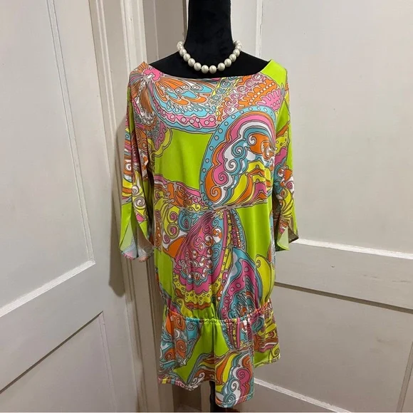 Trina Turk Vibrant Swirl Design Swim Cover Up / Dress - Picture 11 of 13